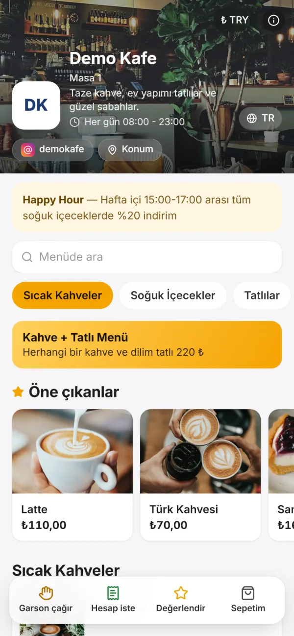 CheckQR dijital menü